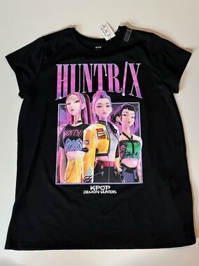 Netflix Black Tee with Pink HUNTR/X K-Pop Graphic